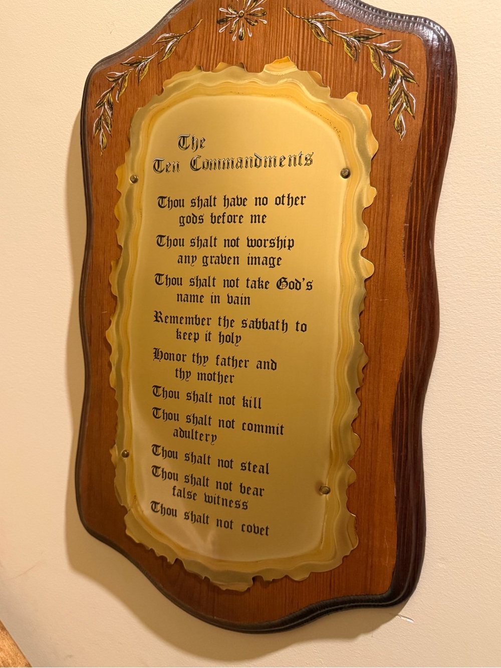 Classic Wooden Ten Commandments Wall Plaque in Brown and Gold-NEW!